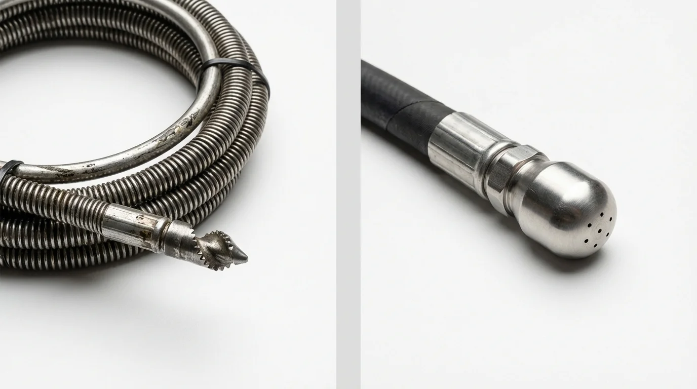 Drain snake cable and hydro jetting nozzle used for drain cleaning in Indianapolis, IN