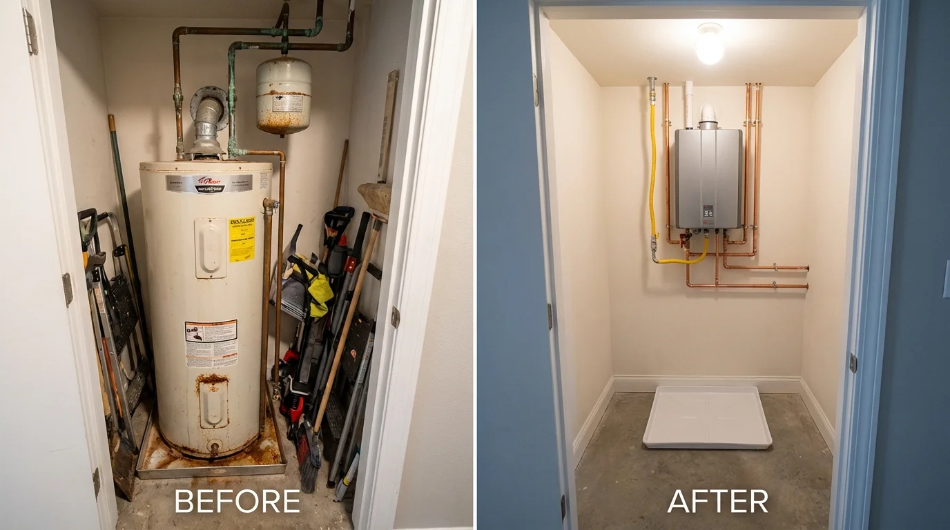 Tank water heater versus wall-mounted tankless unit comparison for Indianapolis, IN homeowners